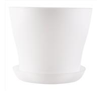 Maceta de plástico con bandeja para platillo, redonda, brillante, para decoración del hogar y el jardín, color blanco, 14 cm (5,51")