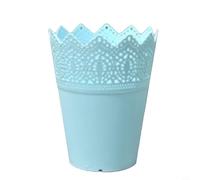 Maceta de plástico con corona hueca de encaje perforado para el hogar, jardín, escritorio, organizador de almacenamiento, rosa, amarillo, verde, blanco, azul, 14 cm (azul)