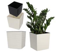 KADAX Maceta de plástico, maceta de jardín resistente a la intemperie para balcón, terraza, interior, maceta ligera con bandeja, macetero para plantas y flores (crema, altura: 25 cm)