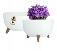 KADAX Maceta Decorativa de Plástico con Soporte Integrado, Macetero con Tres Patas de Imitación Madera para Interior y Exterior (Blanco, 39.5 cm)