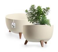 Maceta de plástico KADAX con tres soportes, 33 cm, crema