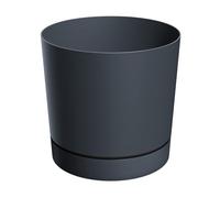 Maceta de plástico XL con platillo, redonda, antracita, diámetro de 47 cm, maceta grande con base extraíble, resistente a los rayos UV, decoración de jardín, maceta de flores