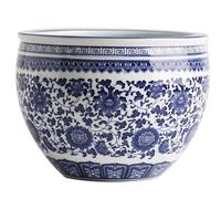 Maceta De Porcelana Azul Y Blanca Estilo Chinoiserie, Macetero De Cerámica Floral China Tipo Pecera, Diseño Clásico Oriental para Suculentas Y Bonsáis De Interior Y Exterior(Wide Mouth,11cm)
