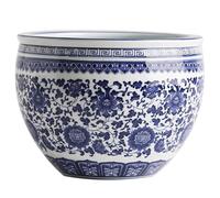 Maceta De Porcelana Azul Y Blanca Estilo Chinoiserie, Macetero De Cerámica Floral China Tipo Pecera, Diseño Clásico Oriental para Suculentas Y Bonsáis De Interior Y Exterior(Wide Mouth,11cm)