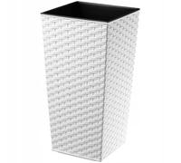KADAX Macetero Alto de Diseño Moderno para Plantas de Interior y Exterior, Maceta Grande de Plástico, Jardinera Alta (Blanco, Imitación Ratán, 36 cm)