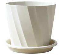 Maceta de resina con bandeja trenzada de estilo nórdico para exhibición de plantas de interior, drenaje mejorado, diseño moderno acanalado adecuado para el hogar, oficina, balcón (beige2#)