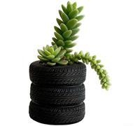 Maceta de resina con diseño de neumático para plantas pequeñas de interior, estante de escritorio de formato compacto y mesa de oficina lista