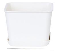 Maceta de riego automático con bandeja de platillo desmontable, maceta de plástico transpirable para hierbas de interior, suculentas, flores, recipiente cuadrado blanco de escritorio (A)