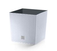 Maceta decorativa de plástico para flores y plantas, cuadrada, 17 x 17 x 17 cm, para interior, exterior, cuadrado, color blanco, 4 litros, diseño moderno