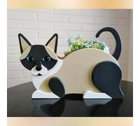 Maceta decorativa para interiores y exteriores, diseño de gato siamés, maceta de resina apta para plantas en maceta (gato siamés)