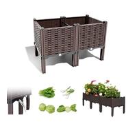 Maceta elevada con patas, cama de jardín de plástico para verduras, hierbas, flores, bandeja de drenaje y enrejado, contenedor apilable para exteriores para patio