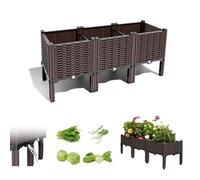 Maceta elevada con patas, cama de jardín de plástico para verduras, hierbas, flores, bandeja de drenaje y enrejado, contenedor apilable para exteriores para patio