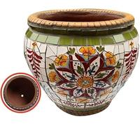 Maceta grande europea de mosaico, maceta de cerámica pintada a mano, maceta clásica colorida para bonsái (F,L)