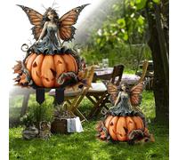 Maceta grande para exhibición de Halloween con nuestra encantadora maceta decorativa de acrílico con motivos de brujas, hadas, calabazas y esqueletos. Flores colgantes de plástico (naranja, 30 x 25 cm