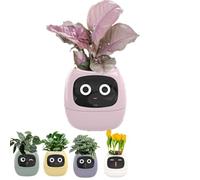 Maceta inteligente, maceta inteligente, maceta de interior, robot lindo, juguete electrónico interactivo con IA de escritorio, dispositivo inteligente de cuidado personalizado para plantas (rosa)