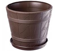 Maceta KADAX con posavasos, aspecto madera, de plástico, 30 cm, marrón
