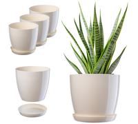 Maceta KADAX con posavasos, de plástico, redonda, 28 cm, crema, 3 piezas