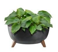 KADAX Maceta Decorativa de Plástico con Soporte Integrado, Macetero con Tres Patas de Imitación Madera para Interior y Exterior (Hormigón Negro, 47 cm)