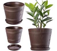 Maceta KADAX con posavasos, aspecto madera, de plástico, 30 cm, marrón
