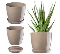Maceta KADAX, macetero con posavasos, macetero redondo, 20 cm, beige