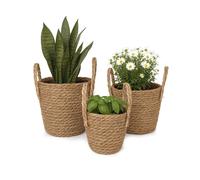 Maceta, macetero, cesta para plantas, macetero de ratán, set de 3 unidades
