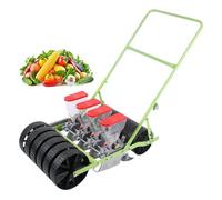 Maceta manual de semillas, espaciado ajustable de 3 filas para maíz, puerro, espinacas, zanahorias, herramienta de jardín de empuje manual para una siembra eficiente