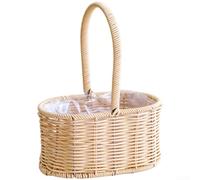 Maceta ovalada tejida hecha a mano de mimbre de polietileno, cesta de mimbre pastoral para flores, impermeable, bandeja de almacenamiento decorativa, exhibición de jardín, interior y exterior, beige