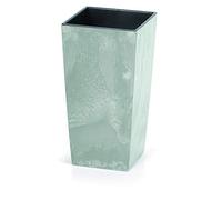 Maceta para flores 19 x 19 x 37 cm | Porta macetas de diseño moderno con contenedor interno para ahorrar en tierra | macetas de flores de plástico para elegantes arreglos de plantas, cemento