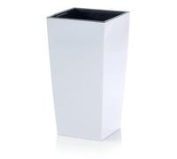 Maceta para plantas de interior DURS H50 cuadrada, diseño moderno, blanco brillante, 26,6 L, 26,5 x 26,5 x 50 cm, plástico para balcón