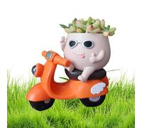 Maceta para suculentas de cara - Riding A Motorcycle Cool Small Face Head Planter | Maceta de resina verde para dormitorio