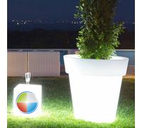 MACETA REDONDA CON LUZ LÁMPARA RESINA MODERNA MACETERO JARDÍN VARIOS COLORES