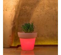 MACETA REDONDA CON LUZ LÁMPARA RESINA MODERNA MACETERO JARDÍN VARIOS COLORES