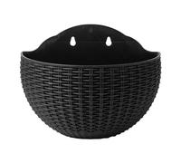 Maceta semi-circular para colgar en la pared, de ratán sintético, cesto de soporte con anillo, decoración de jardín con agujero y ganchos