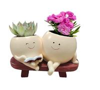 Maceta sonriente - Maceta de girasol de cara feliz, maceta de resina decorativa, maceta de plantas juguetona para interiores y exteriores, decoración de jardín única para el escritorio del hogar | F