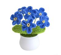 Maceta tejida a mano Forget-Me-Not, planta en maceta de ganchillo para decoración de escritorio, hilo de lana para adultos, flores de punto creativas para el hogar o el coche (azul)