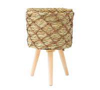 Maceta tejida con 3 patas de madera - Soporte para plantador natural | Niño de paja ecológico para plantas de interior, cesta decorativa rústica, soporte para plantas de mimbre hecho a mano