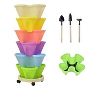 Maceta vertical apilable de fresas con ruedas, maceta de jardín extraíble para suculentas, hierbas y flores, perfecta para espacios pequeños y jardinería urbana