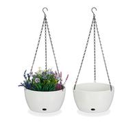 Relaxdays Pack 2 Macetas Colgantes con Depósito de Agua, 67x28,5 cm, Maceteros Interior y Exterior, Plástico, Blanco