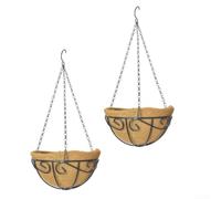Macetas colgantes de metal con forro de fibra de coco, paquete de 2 cables rústicos con ganchos incluidos para plantas de interior y exterior, decoración de jardín fácil de colgar (14 pulgadas)
