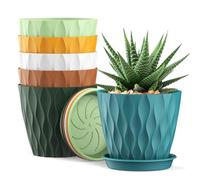 Macetas de 10 cm, paquete de 6 macetas de plástico con agujeros de drenaje y platillos, macetas de interior y exterior para suculentas y todas las plantas de casa (coloridas)