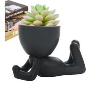 Macetas de cara con cabeza de macetas, pequeñas macetas de cerámica para plantas de interior con drenaje, forma humana, maceta decorativa moderna para flores de interior, plantas, bonsái de