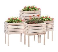 Macetas de jardín de un pie cuadrado de Outsunny - Juego de 4 macetas modulares sobre patas - Dim. 50L X 30L X 60H Cm - Insertos de riego - Película - Madera de natural