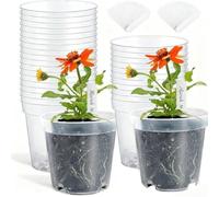 Macetas de plástico duro transparente con agujeros de drenaje, paquete de 30 + 50 etiquetas para plantas, para jardinería interior y exterior, monitoreo transparente de raíces, entusiastas de la