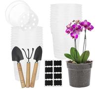 Macetas de Plástico para Orquídeas 20Pcs Maceta Orquidea Transparente con Agujeros de Drenaje Maceta Plastico Transparente para Plantas Flores Maceta de Plántula con Mini Herramientas de Jardinería
