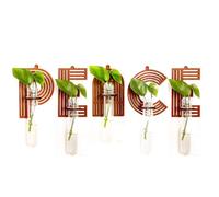 Macetas de propagación de pared con letras de la paz, tubos de ensayo, decoración de pared para plantas colgantes, jarrón de agua transparente, madera marrón, alfabeto, arte funcional, bohemio