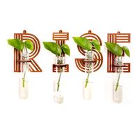 Macetas de propagación de pared con letras elevadas, tubos de ensayo, decoración de pared para plantas colgantes, jarrón de agua transparente, madera marrón, alfabeto, arte funcional, bohemio, juegos