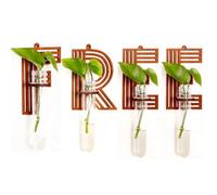 Macetas de propagación de pared con letras gratis, tubos de ensayo, decoración de pared para plantas colgantes, jarrón de agua transparente, madera marrón, alfabeto, arte funcional, bohemio, paquete