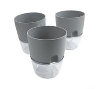Macetas de riego automático de doble capa, paquete de 3, maceta de plástico transparente con sistema de algodón y nivel de agua visible para uso en interiores y exteriores (gris)