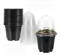 Macetas De Vivero De Plantas, 20 Piezas Maceta Redonda con Tapa Transparente, 10,5cm Macetas de Plástico con Orificio Reutilizable, Macetas de Plástico Negro con Cúpula de Humedad, para Vegetales