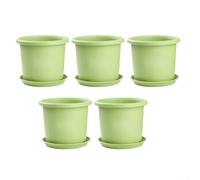 Macetas grandes de resina con orificios de drenaje y bandejas, juego de 5, de 14 a 9.65 pulgadas, color verde para decoración de jardín interior y exterior (14 x 12 cm)